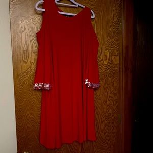 Nina Leonard Red dress 1x bare shoulders